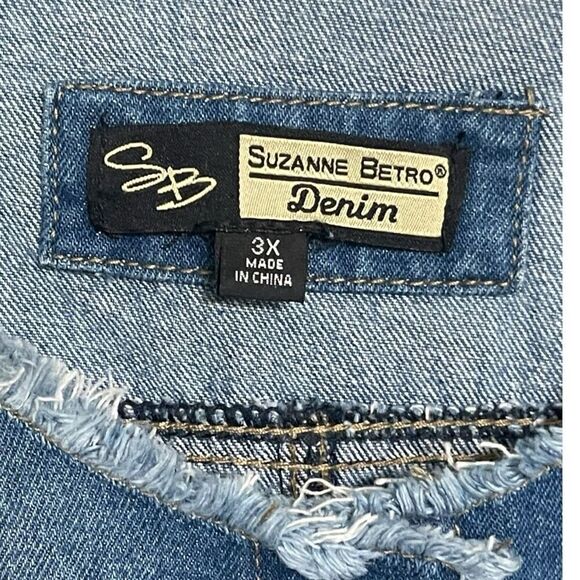 Suzanne Betro blue Jean denim jacket Size 3X Frayed edges Unique Shading - Picture 4 of 6